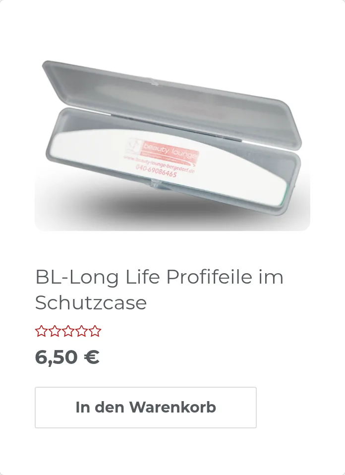 Shop card for the BL Long Life professional nail file in a protective case