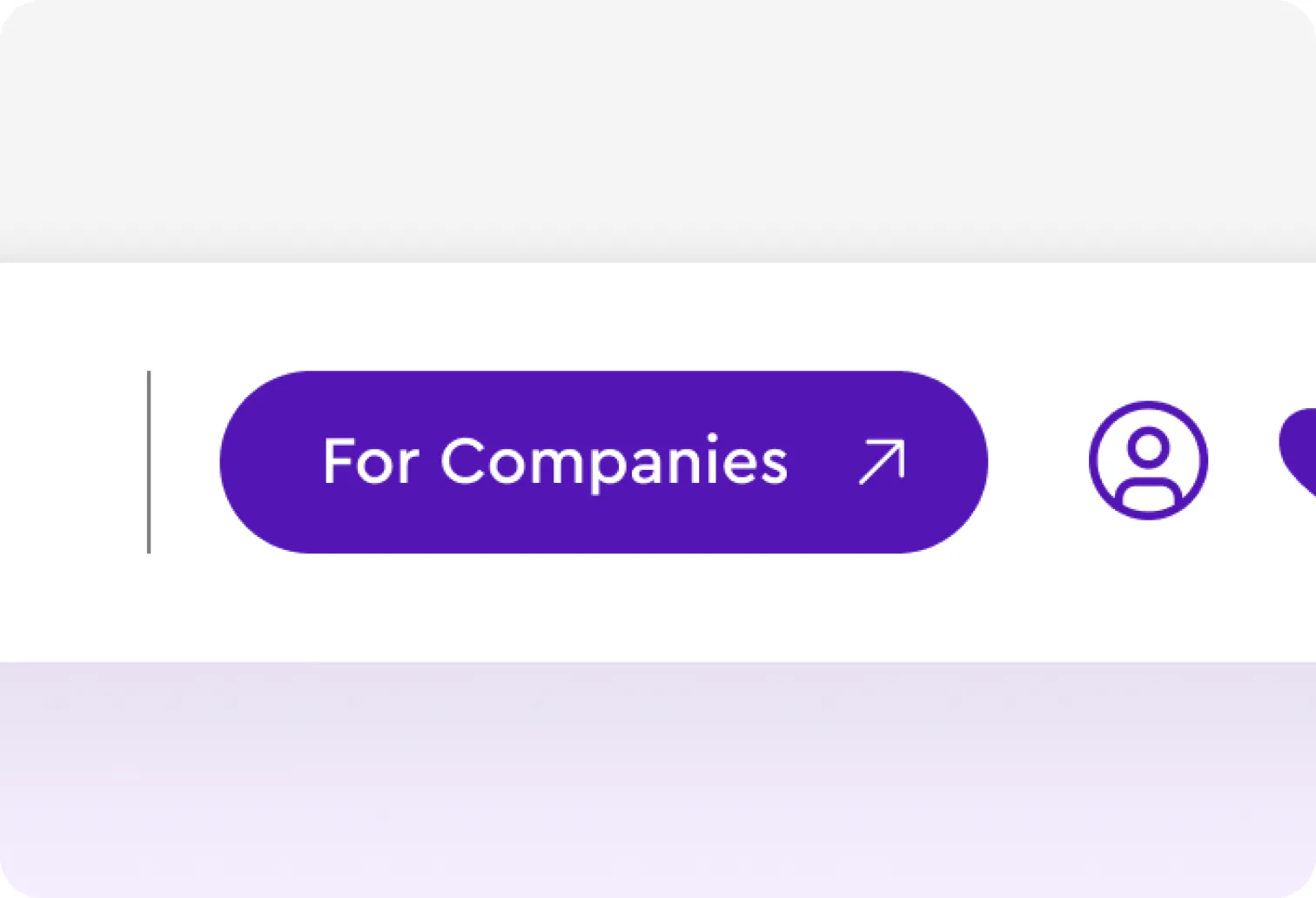 Cheggl header detail: the violet For Companies button and account icon on a clean white bar