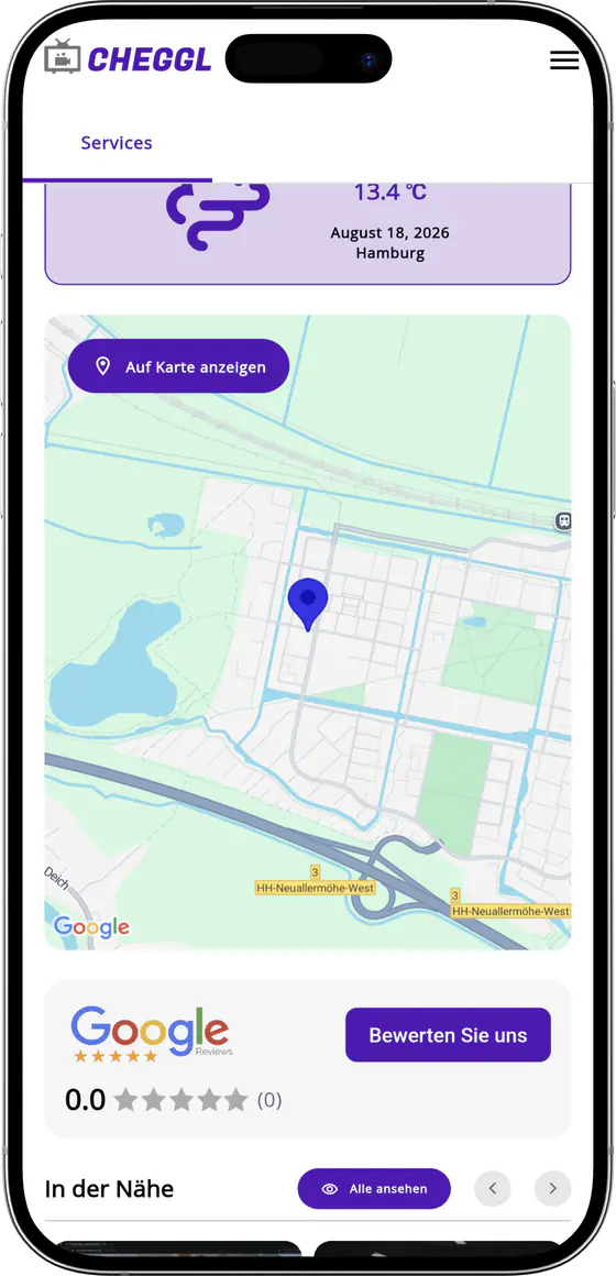 Business location map with Google reviews and nearby listings
