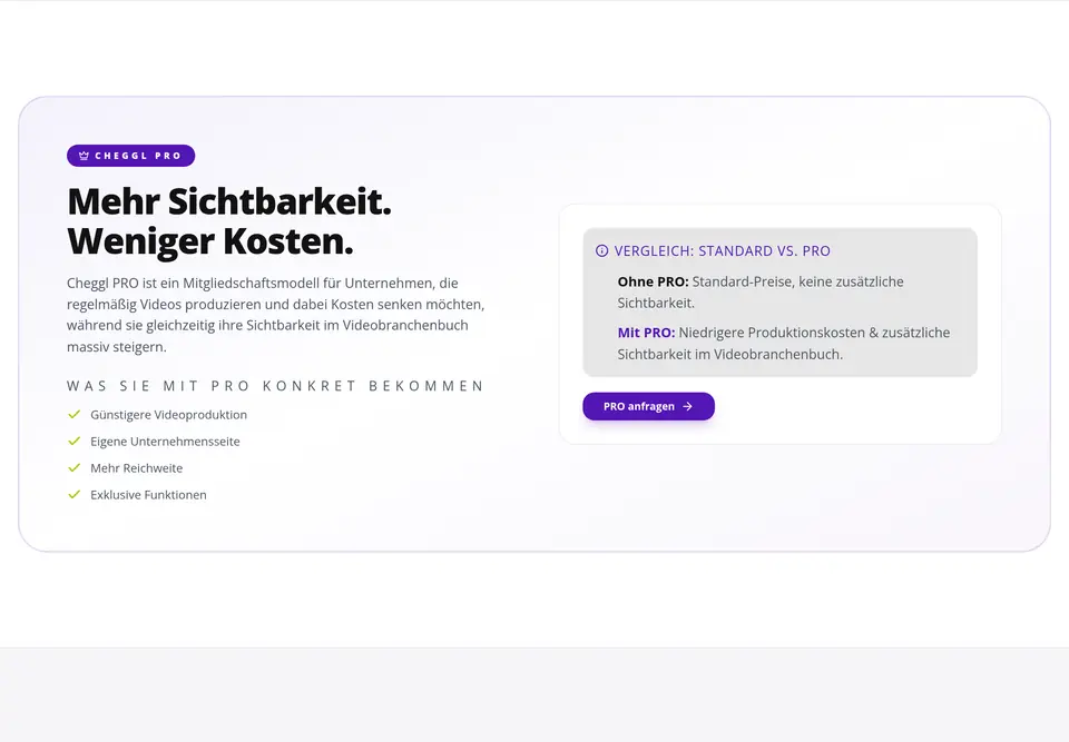 The “Sichtbarkeit (PRO)” part of the cheggl.info home page