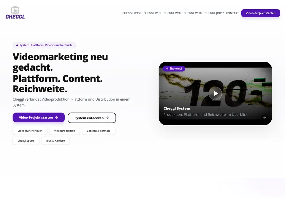 The “Hero & 120-second film” part of the cheggl.info home page