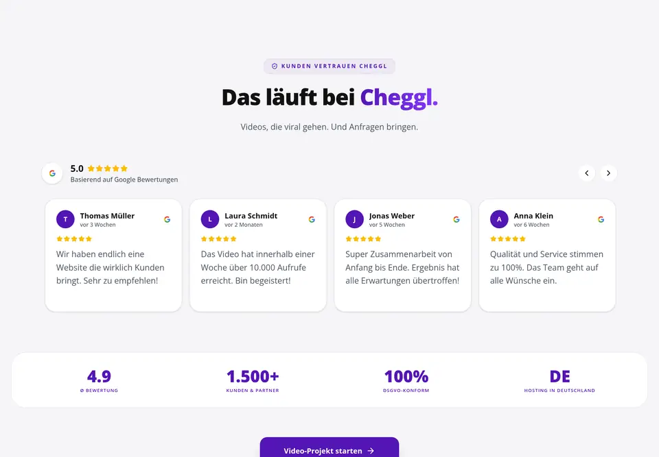 The “Testimonials” part of the cheggl.info home page