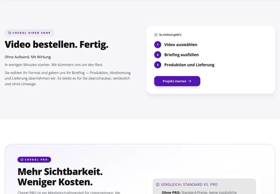 The “Video bestellen” part of the cheggl.info home page