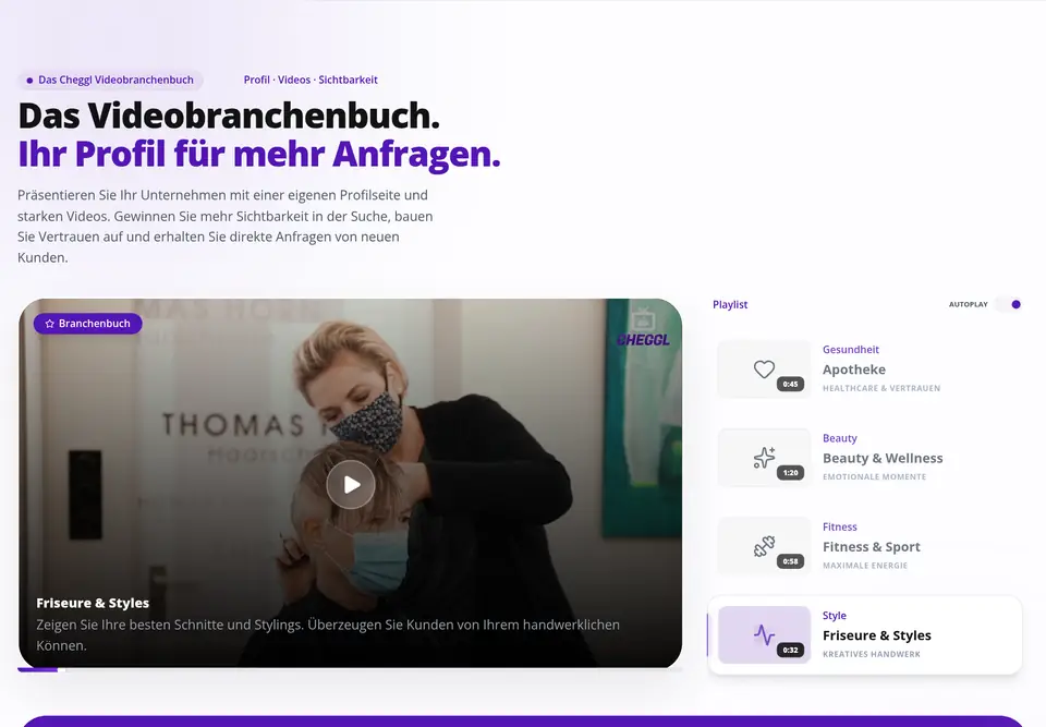 The “Videobranchenbuch” part of the cheggl.info home page