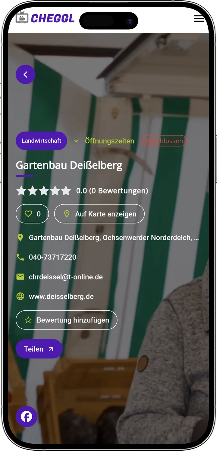 Gartenbau Deißelberg profile with rating, address, phone, email and share button
