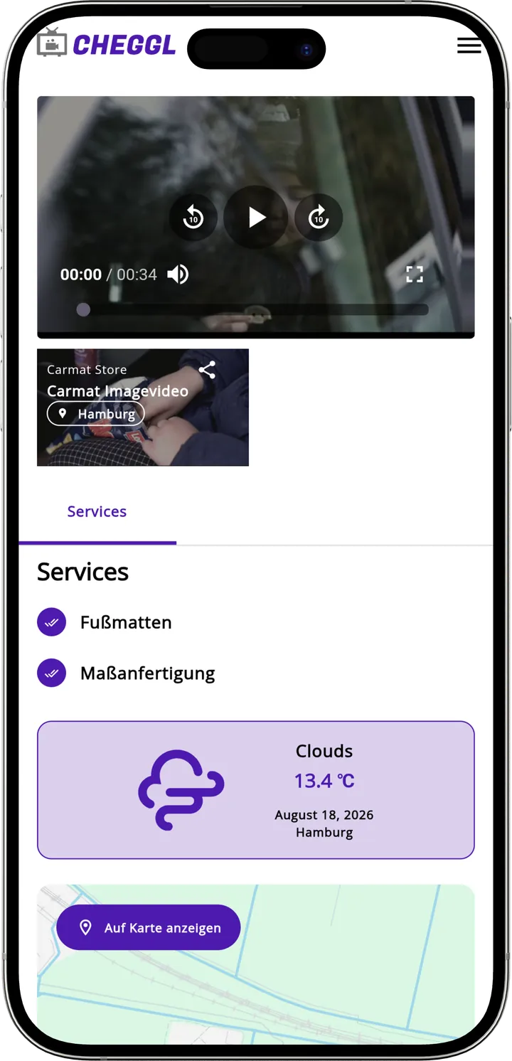 Carmat Store image video above its services list and a weather card