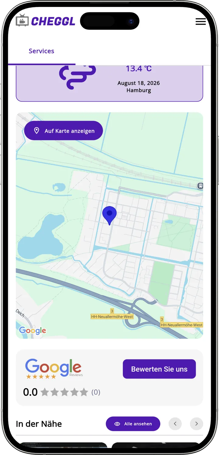 Business location map with Google reviews and nearby listings