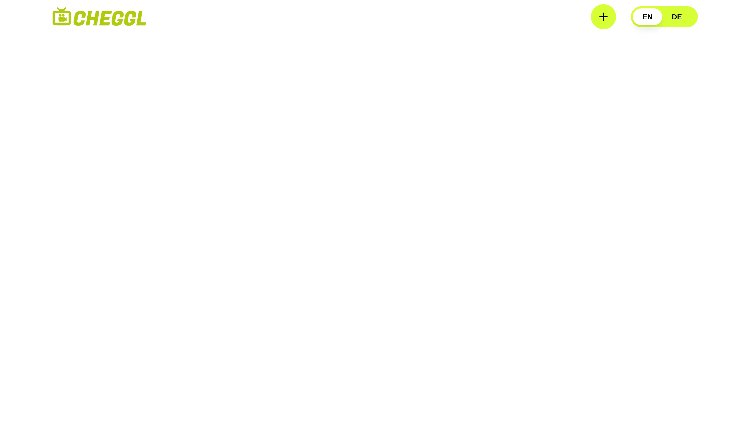 The cheggl.online home page on a studio display: the headline “We do everything” and “Complete web services from design to programming” over the hero film of a retro TV on the moon, with the lime CHEGGL logo, Showcase link and EN/DE language switch