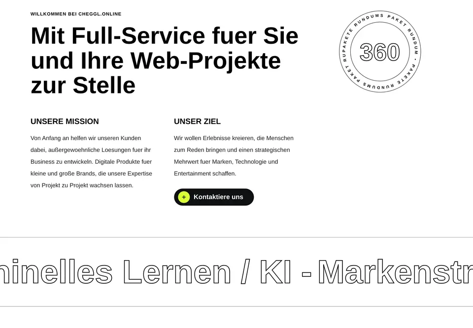 The “About & ticker” part of the Deutsch cheggl.online home page