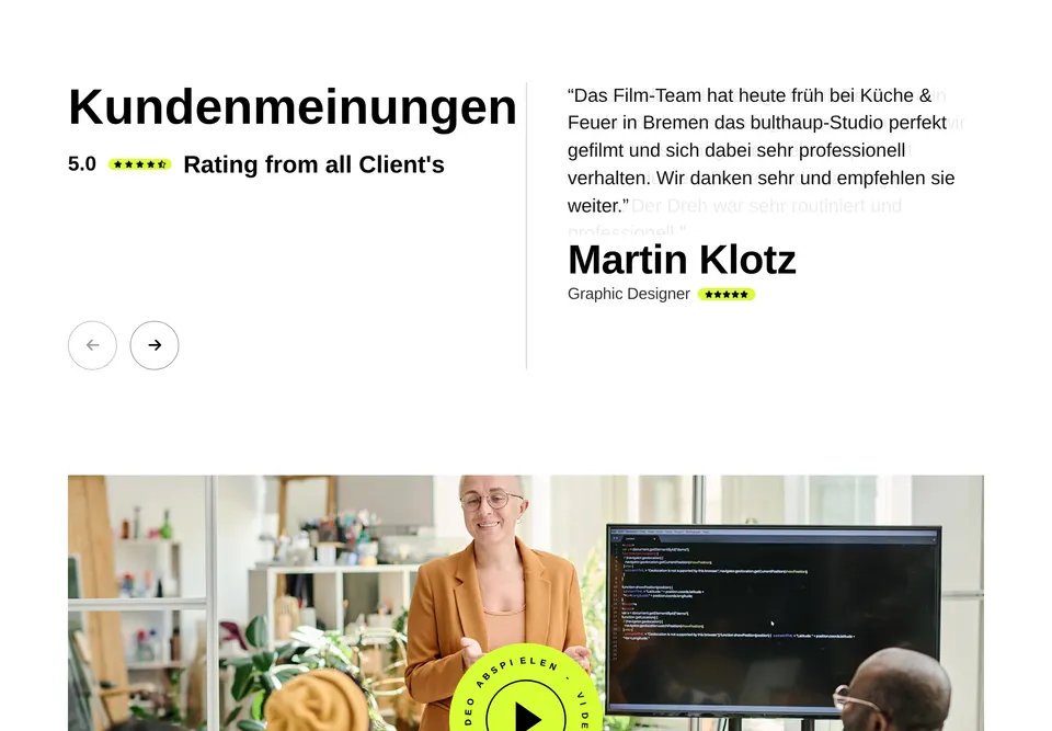 The “Client reviews” part of the Deutsch cheggl.online home page