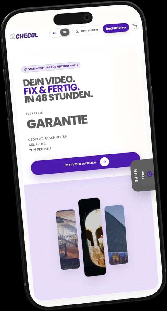 The same Cheggl Shop home page on a phone, with the order button and video previews stacked for mobile