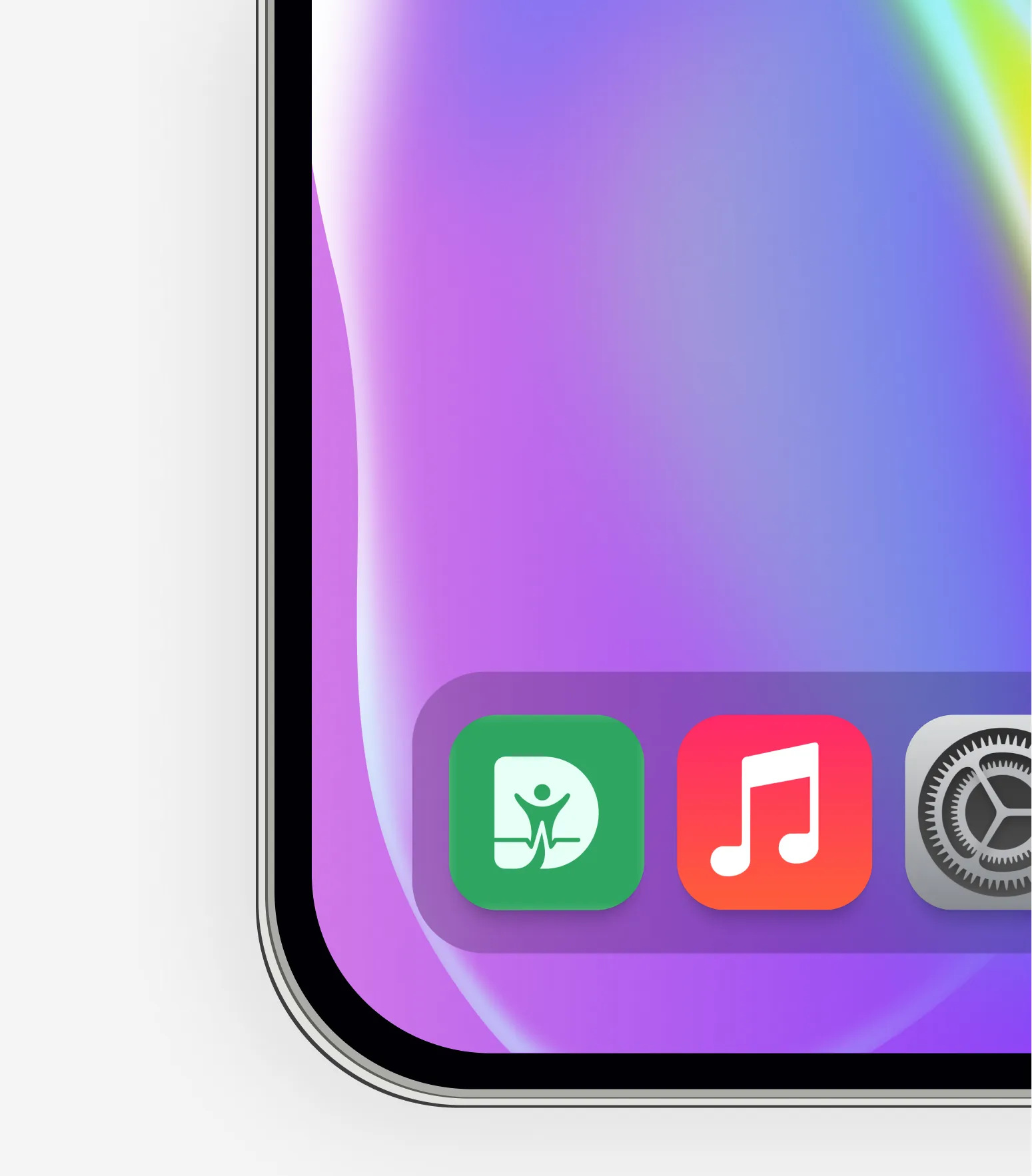 The green DiaRehab app icon in an iPhone dock, next to Music and Settings