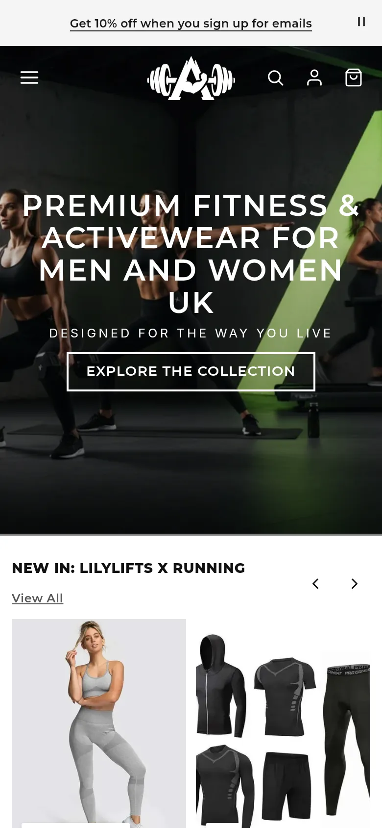 The same home page on a phone: Premium fitness and activewear for men and women UK