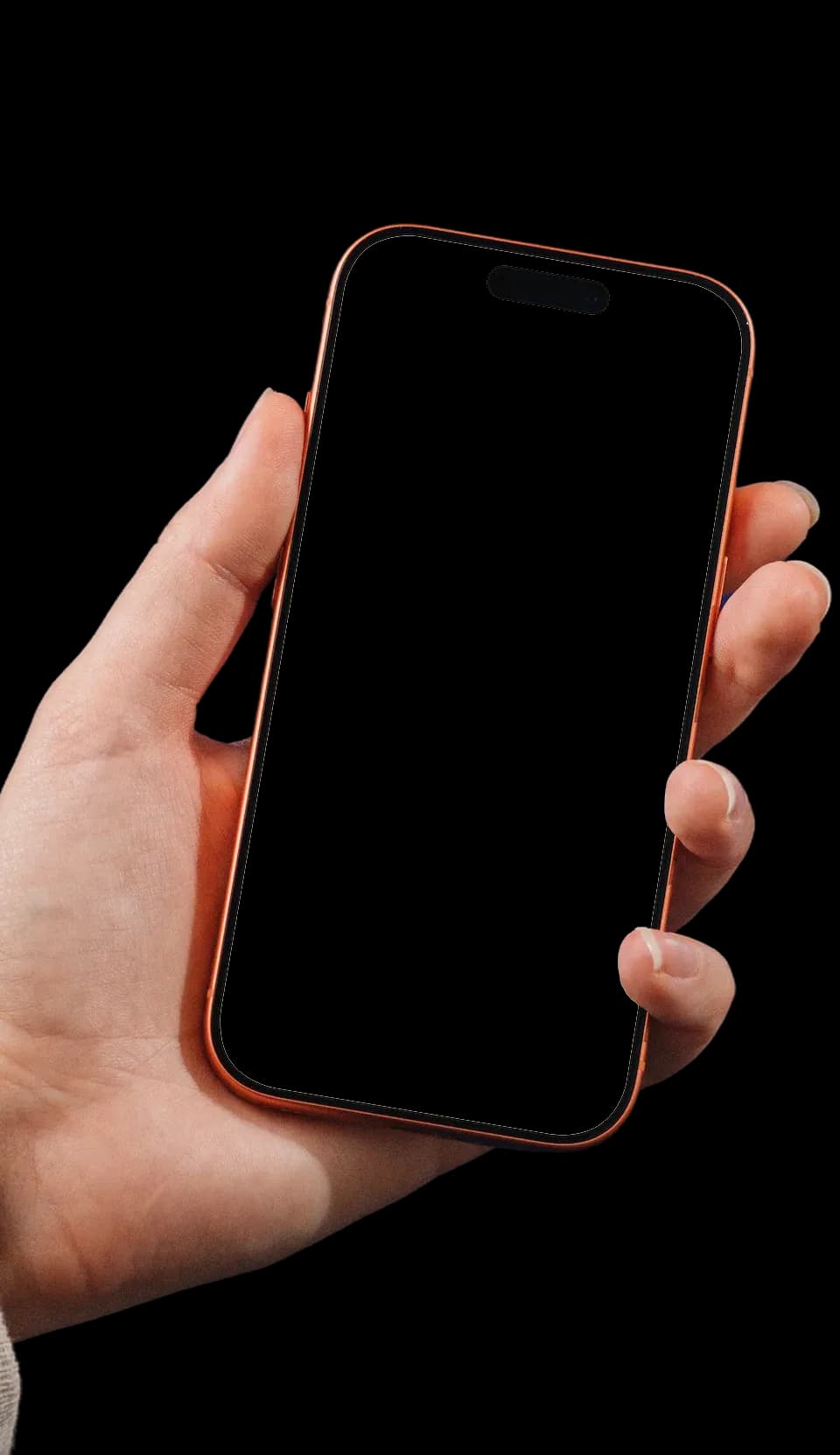 A hand holding a phone with the HelloDevs website scrolling on its screen