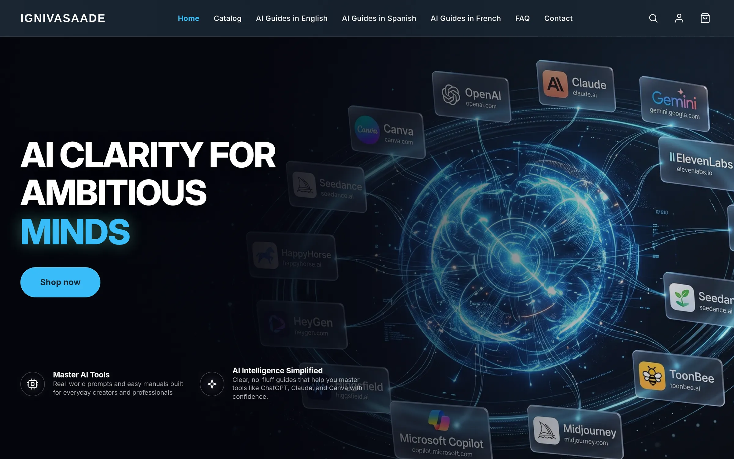 The redesigned Igniva Saade homepage hero, AI clarity for ambitious minds, on a laptop