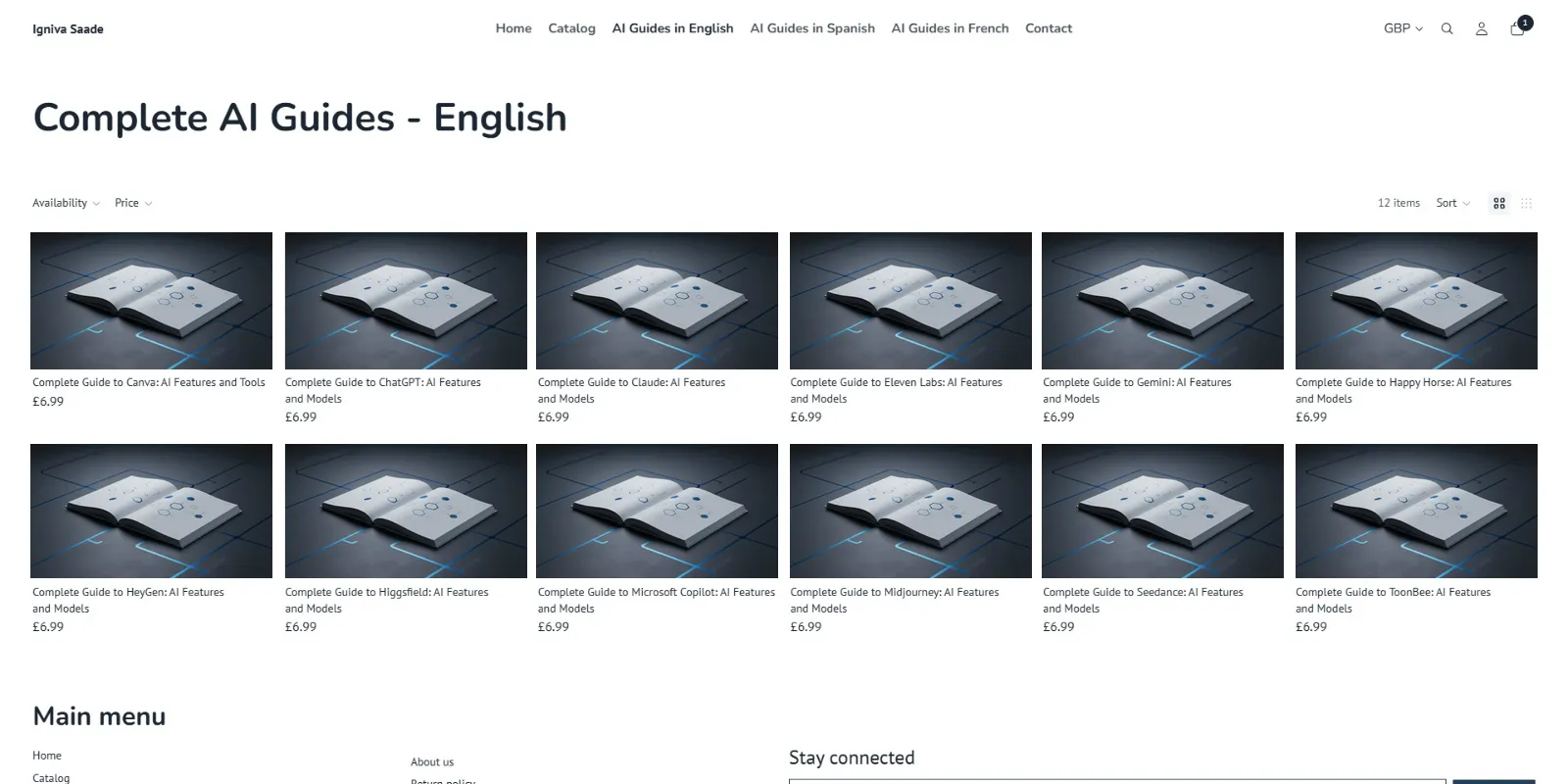 Original Complete AI Guides – English collection: twelve guides in a grid, every one shown with the same open-book image